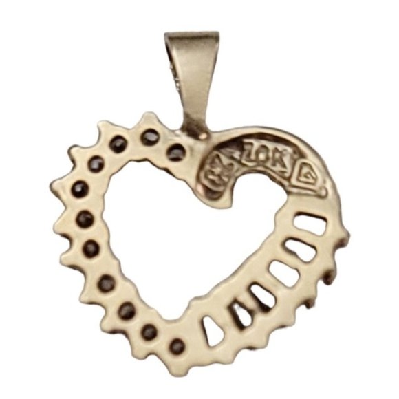 10K Yellow Gold Clear Cubic Zirconia Heart Pendant K847 - Picture 4 of 9
